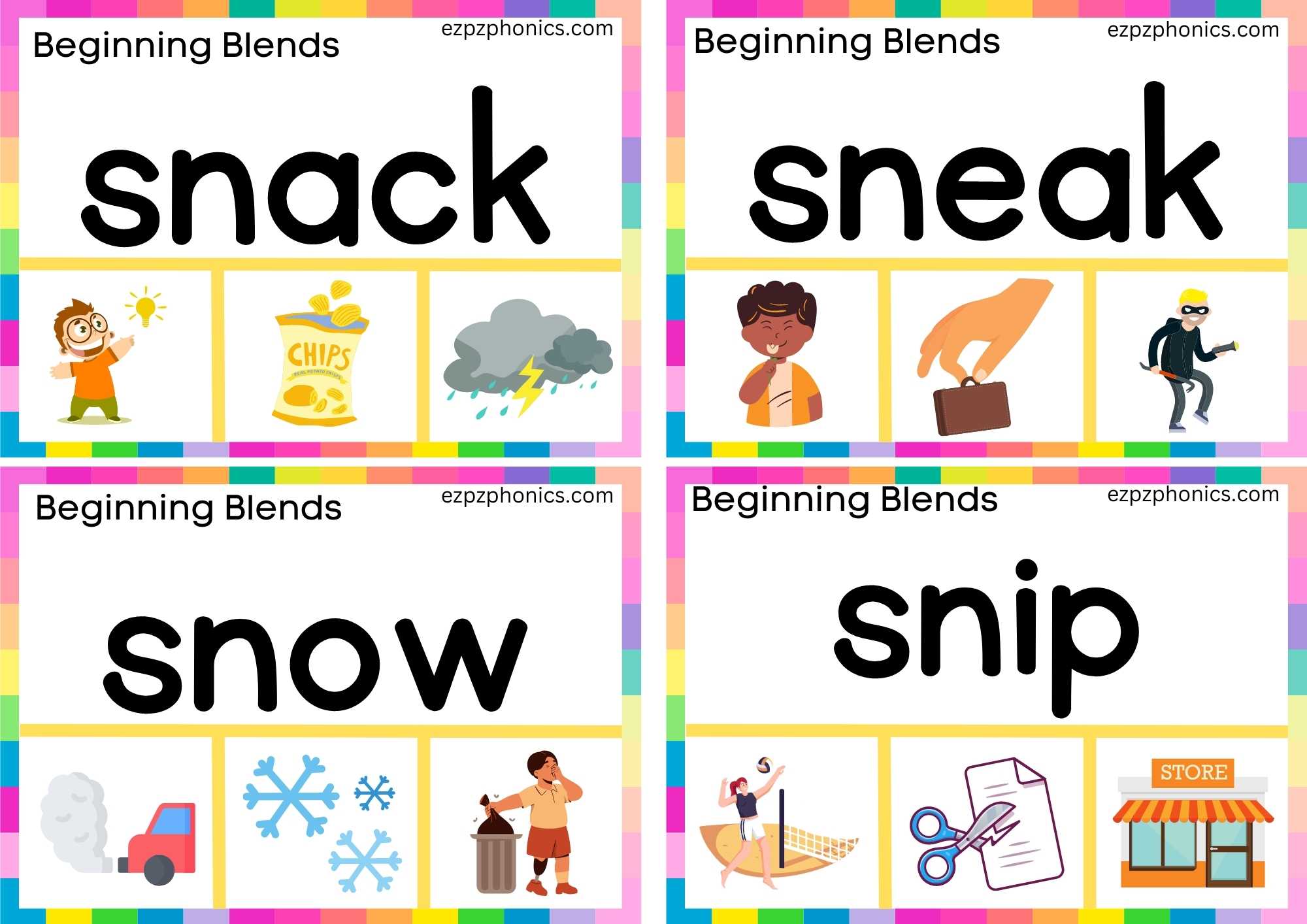 SN Beginning Blends Clip Cards Read The Words And Clip The Correct Images Set 2